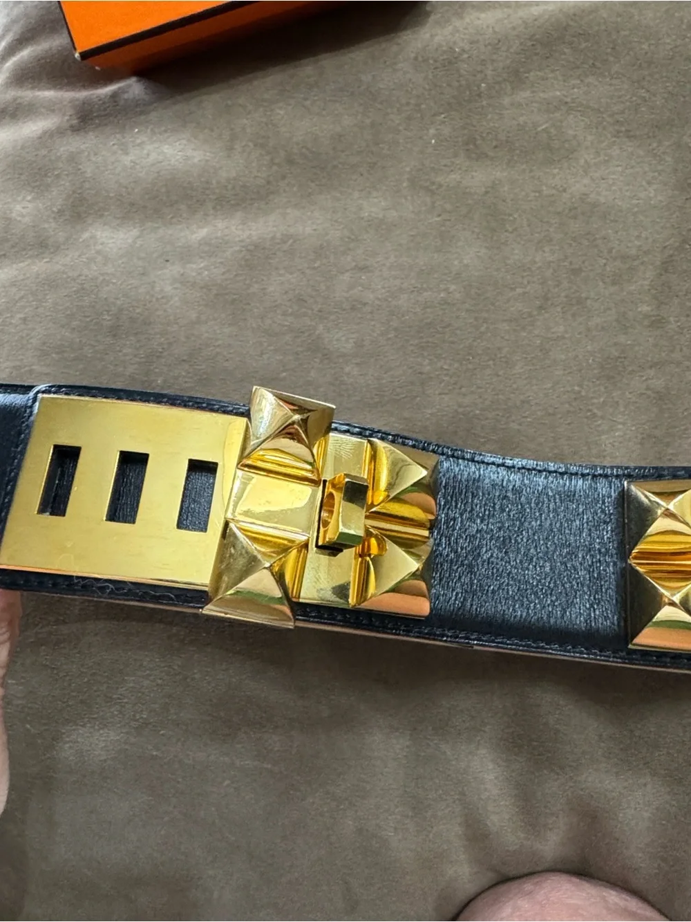 Hermès Collier de Chien Black Box Leather Belt Gold Hardware Size 85 - Picture 8 of 17